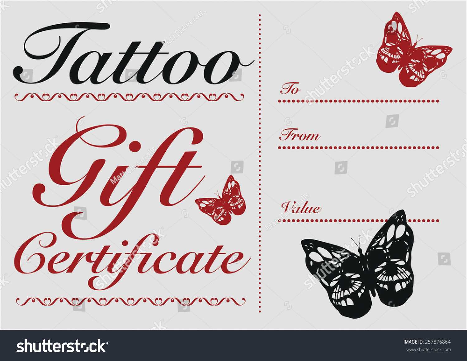 Стоковая Векторная Графика «Butterfly Skull Tattoo Gift Card With Regard To Tattoo Gift Certificate Template