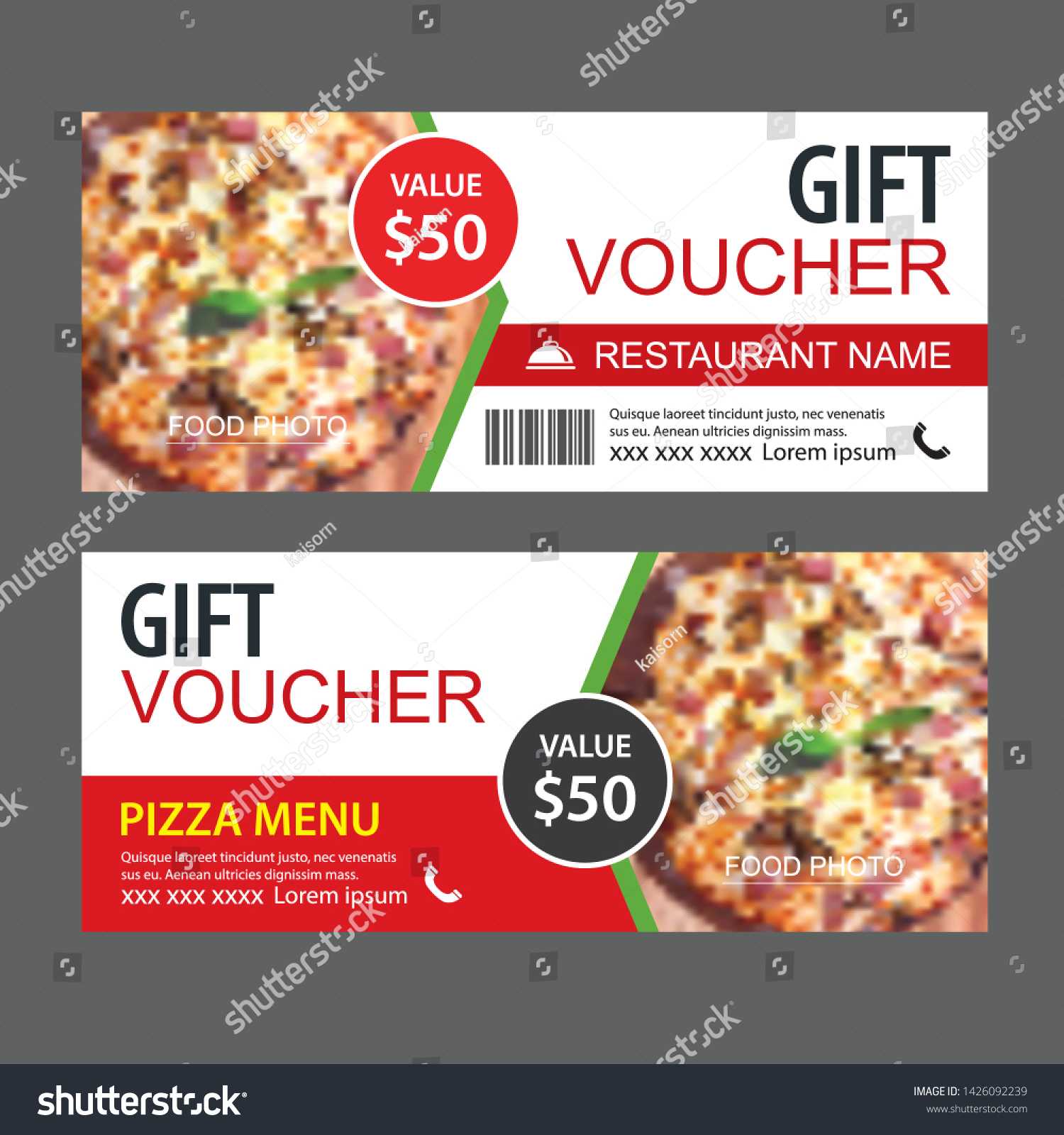 Стоковая Векторная Графика «Discount Gift Voucher Fast Food Inside Pizza Gift Certificate Template
