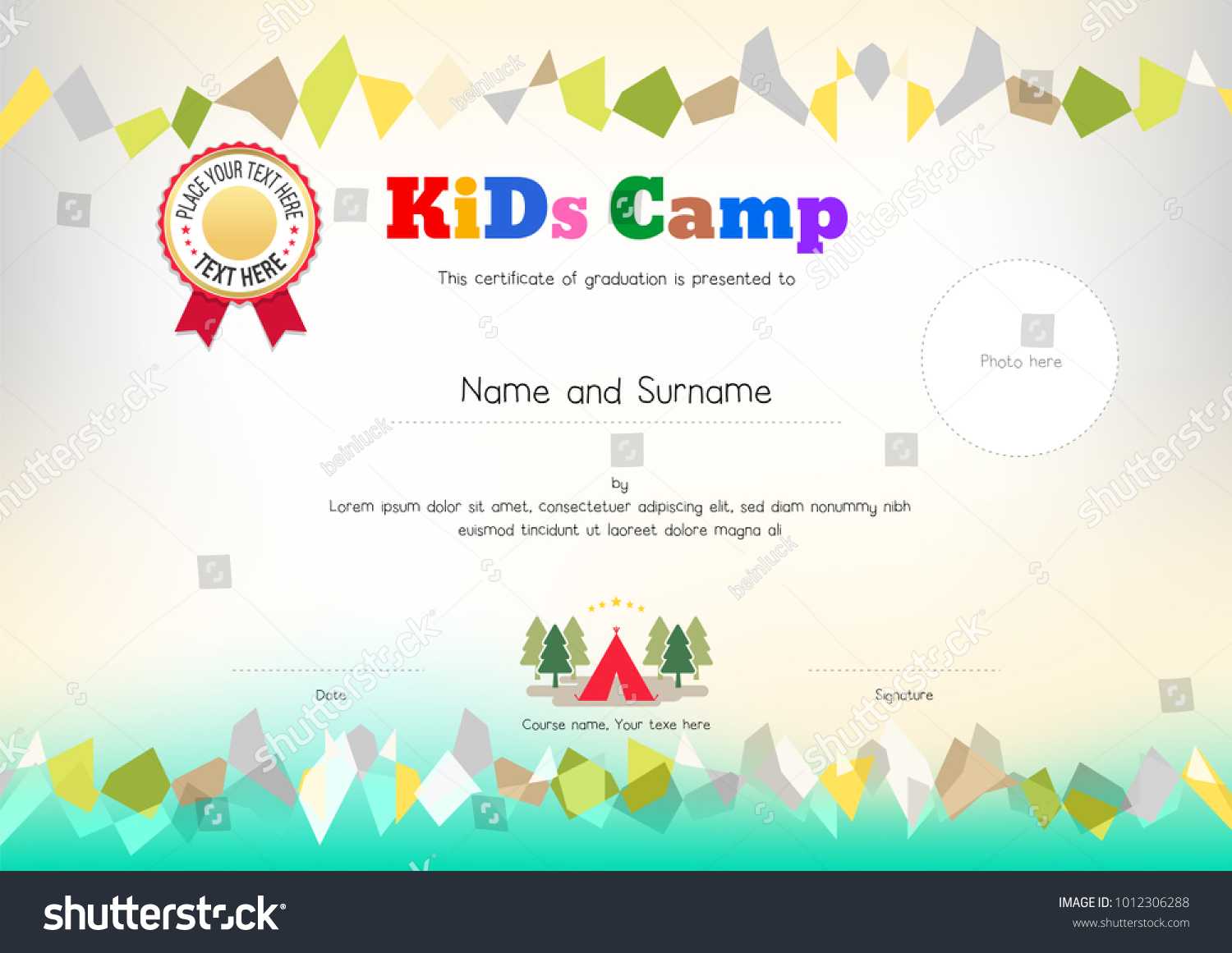 Стоковая Векторная Графика «Kids Summer Camp Diploma With Summer Camp Certificate Template