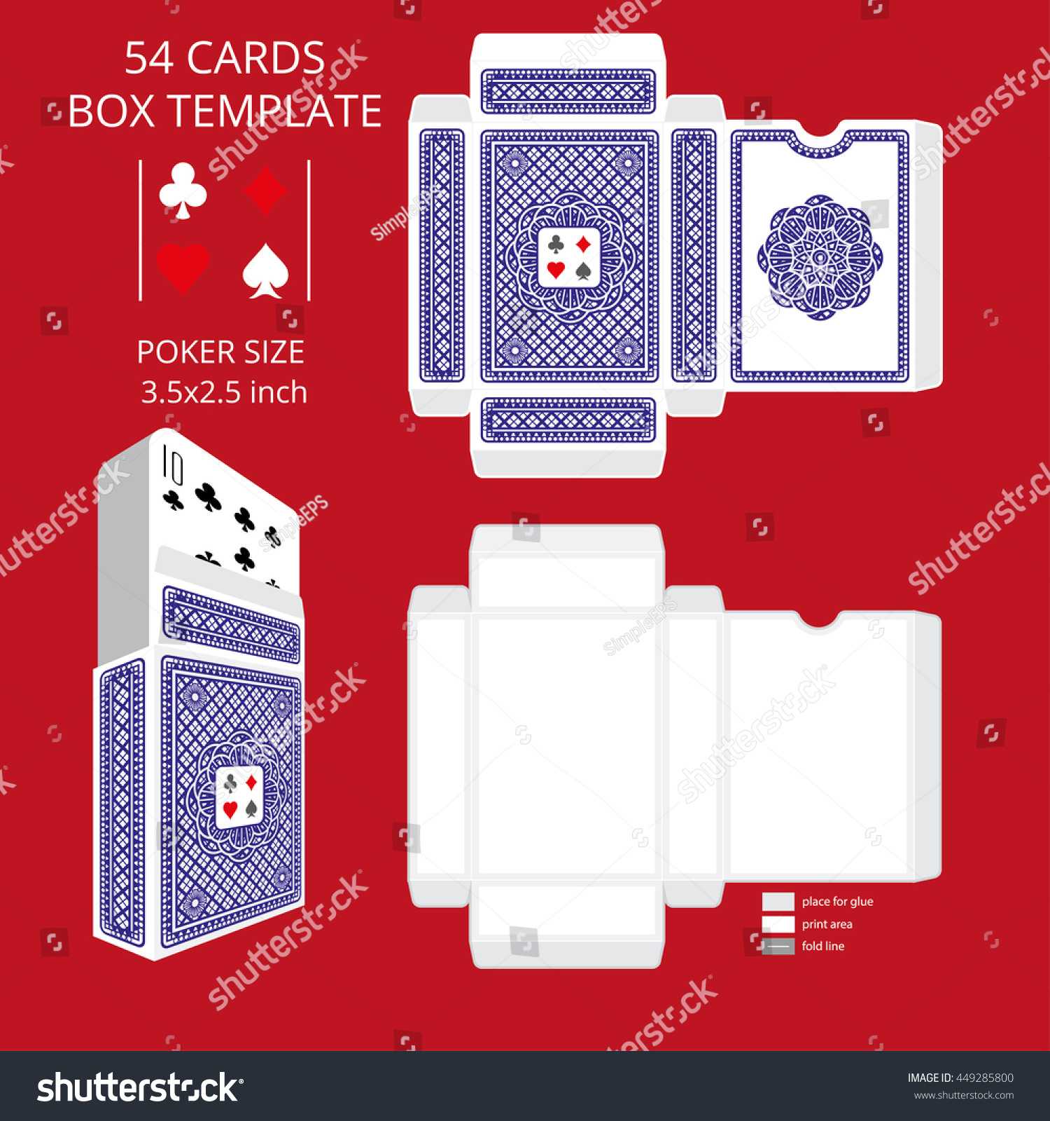 Стоковая Векторная Графика «Poker Card Size Tuck Box In Playing Card Design Template