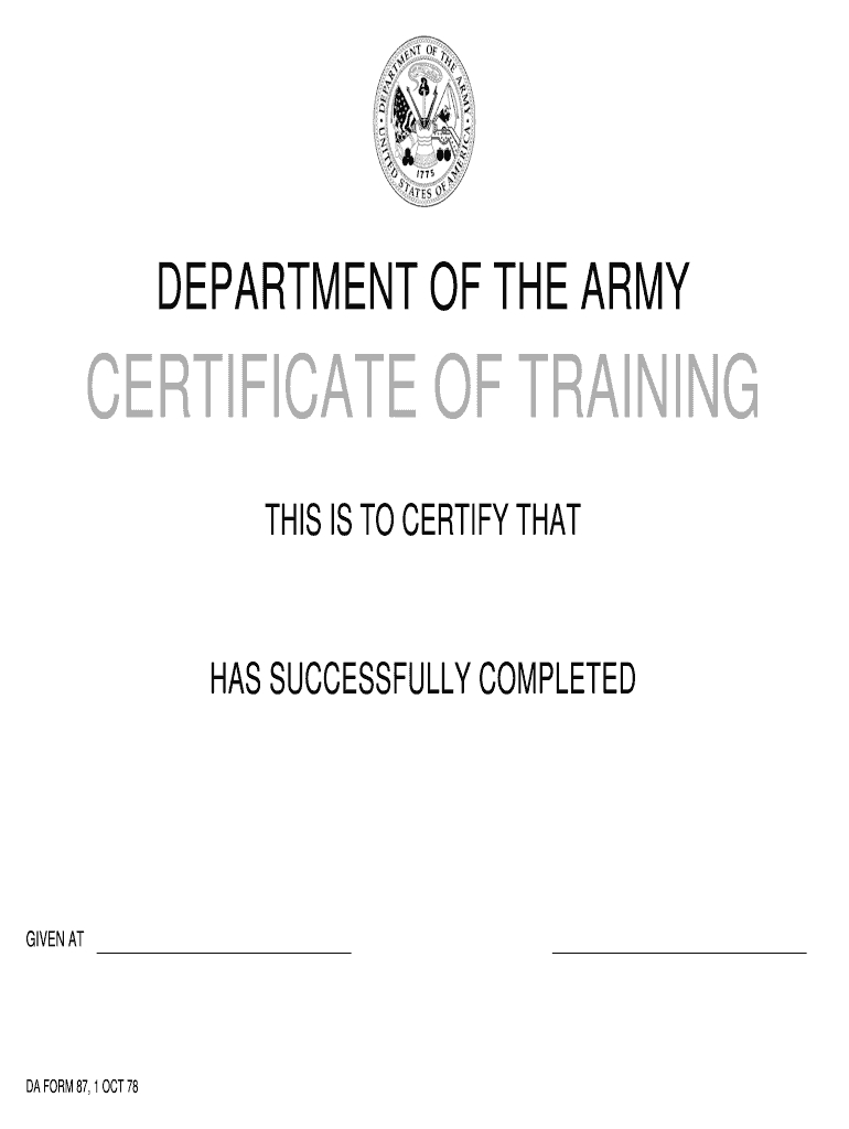 Da 87 Pdf – Fill Online, Printable, Fillable, Blank | Pdffiller Intended For Army Certificate Of Completion Template
