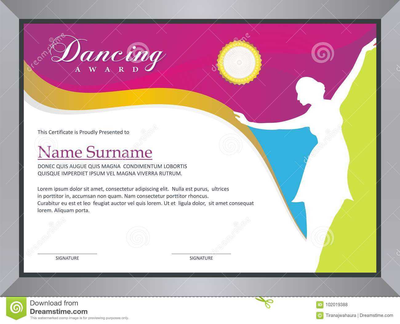 Dancing Award Stock Vector. Illustration Of Fashion – 102019388 Throughout Dance Certificate Template
