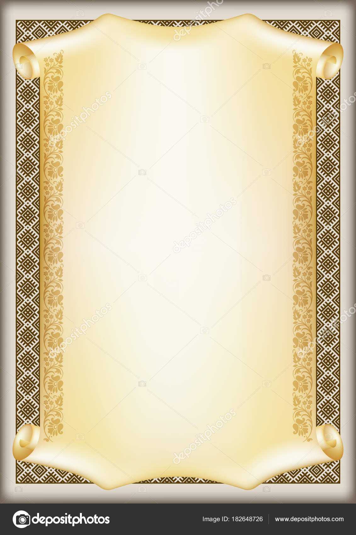 Decorative Rectangular Framework Ethnic Slavic Ornament With Scroll Certificate Templates
