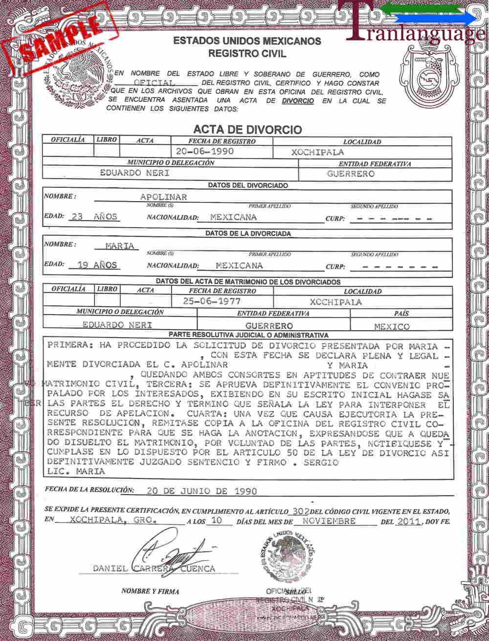 Divorce Certificate Mexico With Regard To Mexican Marriage Certificate Translation Template