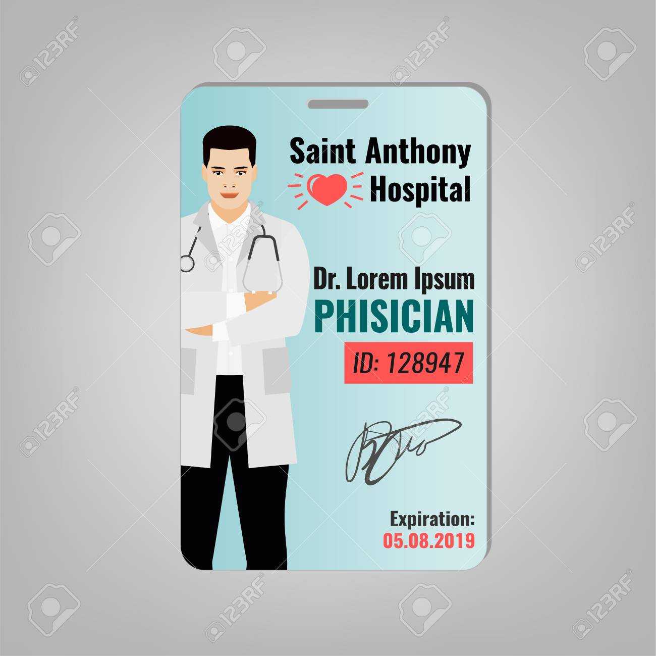 Doctors Id Card With Hospital Logo And Phisician Image. Medical.. For Hospital Id Card Template