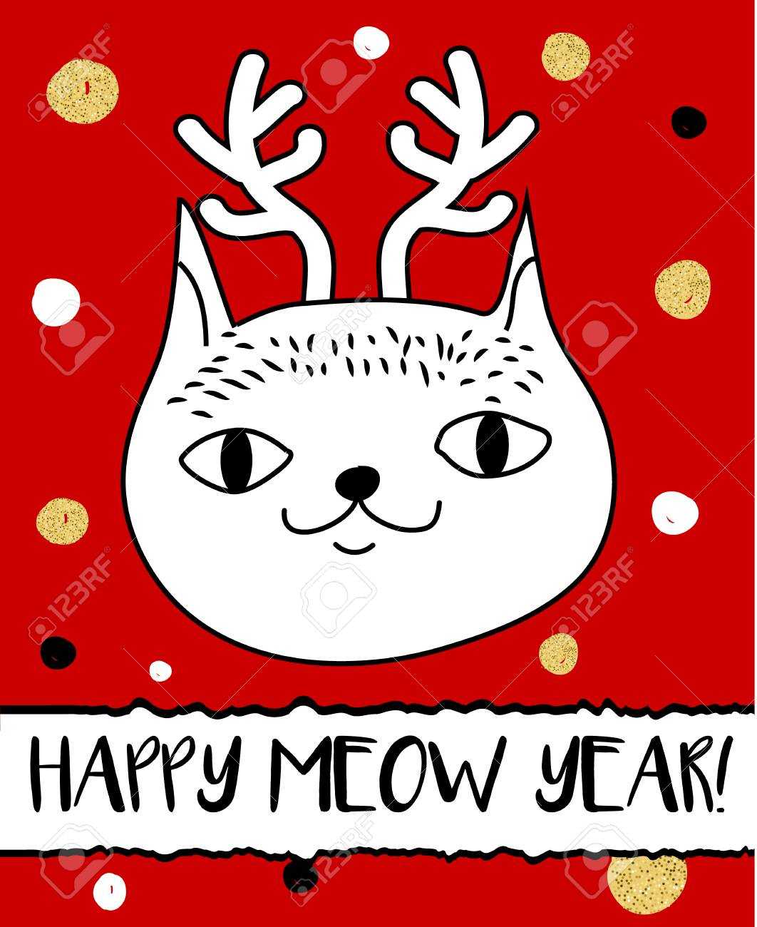 Doodle Cat In Christmas Deer Horns Headband. Modern Postcard,.. Intended For Headband Card Template