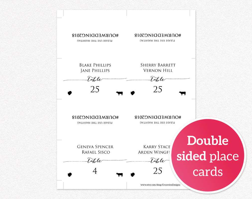 Double Sided Place Cards With Meal Options · Wedding Templates And  Printables Regarding Table Number Cards Template
