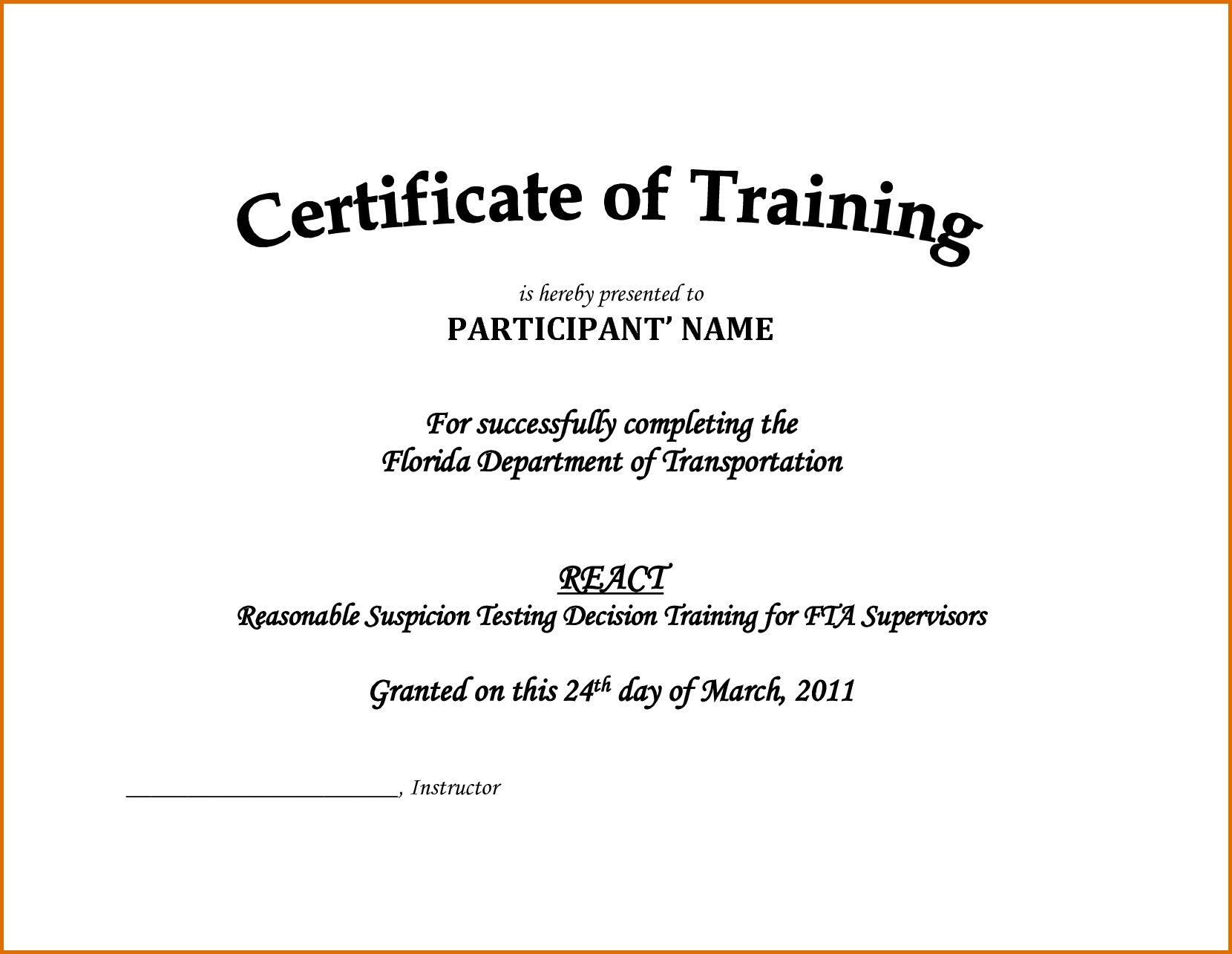 Downloadable Certificate Of Training Completion Template With Template For Training Certificate