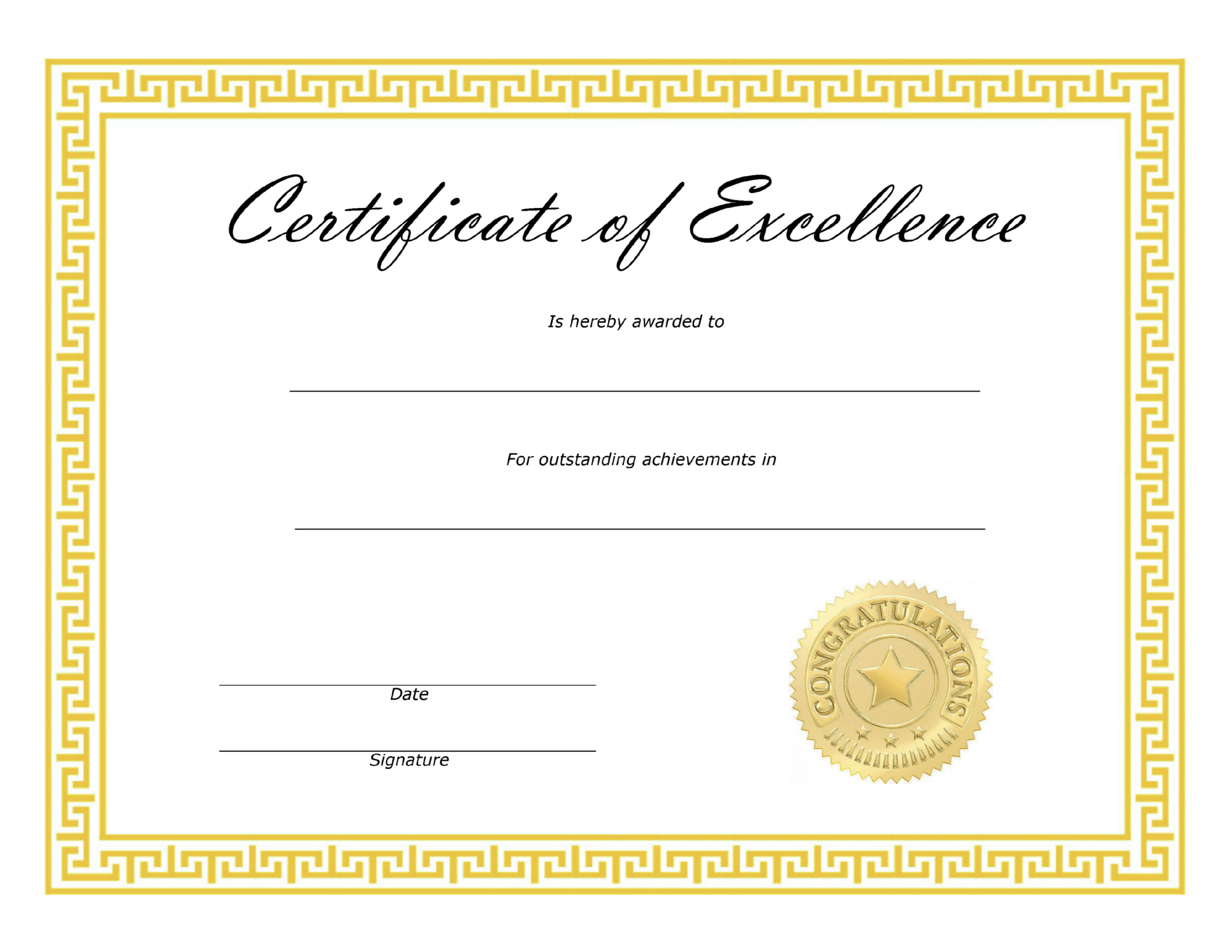 ❤️ Free Sample Certificate Of Excellence Templates❤️ In Free Certificate Of Excellence Template