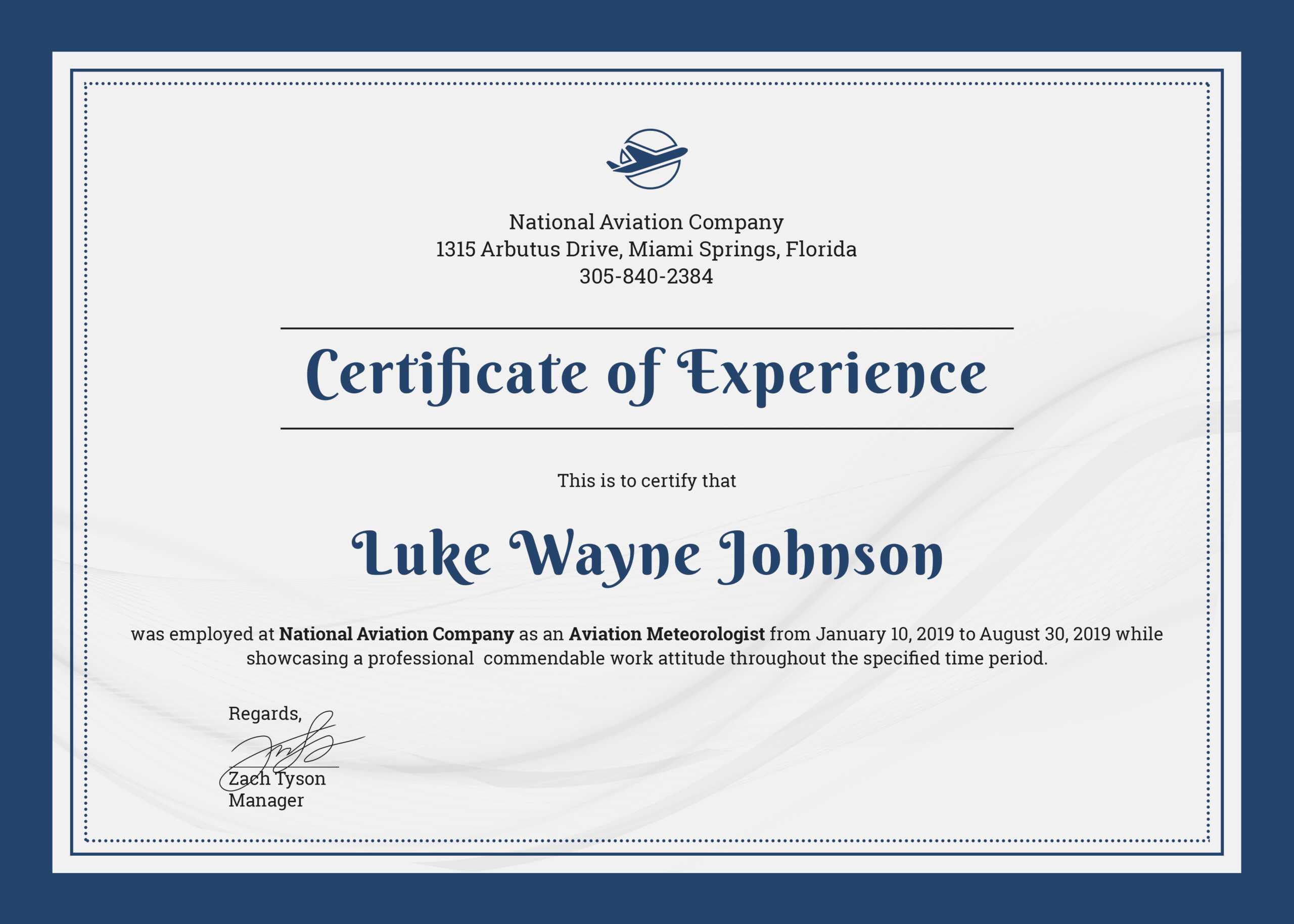 ❤️free Printable Certificate Of Experience Sample Template❤️ In Template Of Experience Certificate