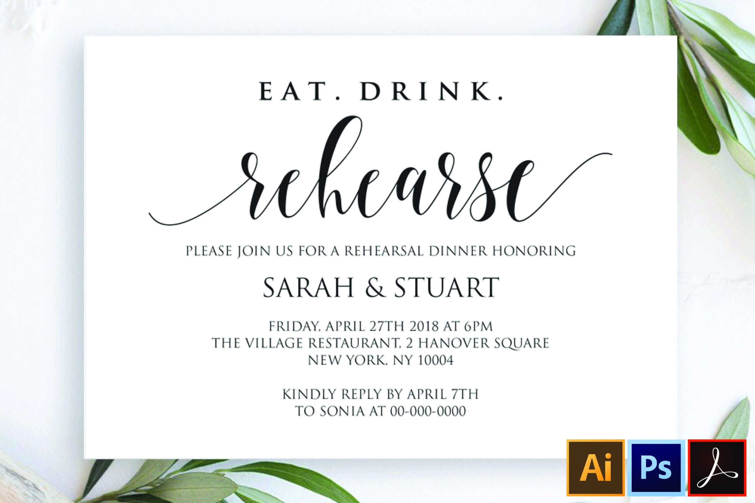 Eat Drink Rehearse Rehearsal Dinner Invitation Template Throughout Frequent Diner Card Template