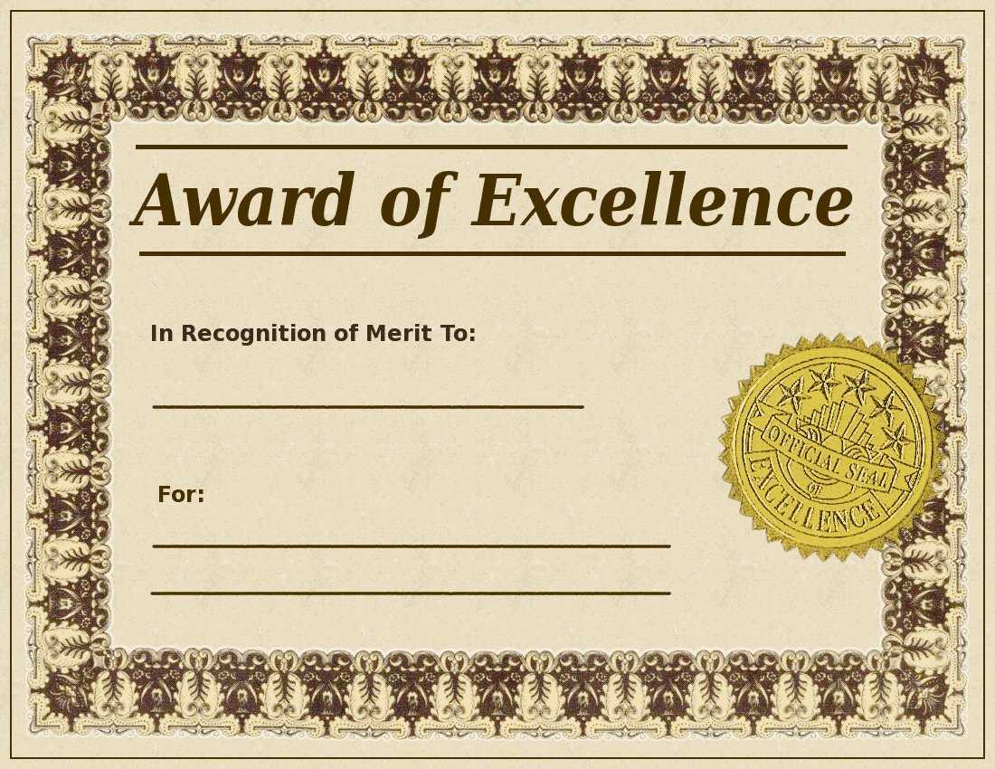 Editable Award Of Excellence Template Sample For Employee Inside Award Of Excellence Certificate Template