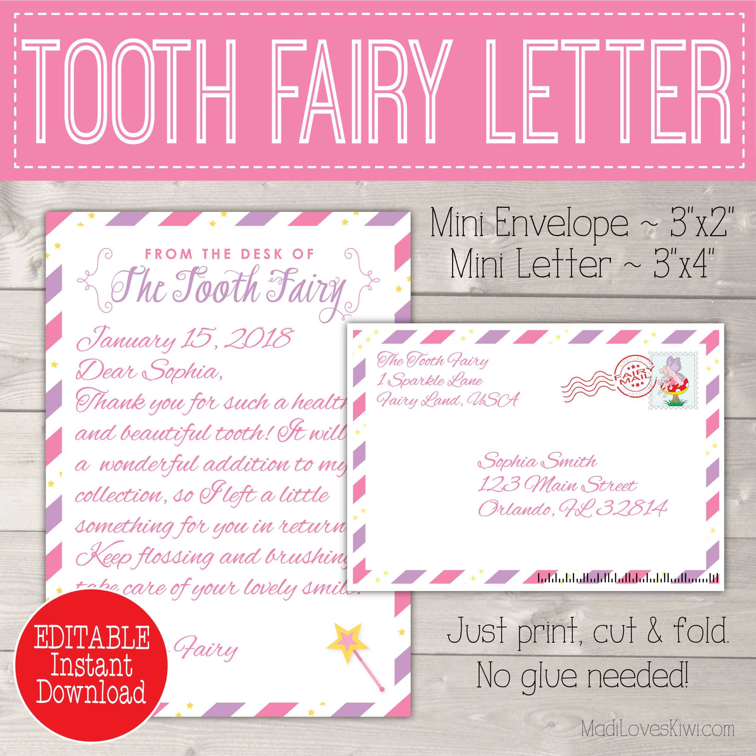 Editable Tooth Fairy Letter With Envelope | Printable Pink Inside Tooth Fairy Certificate Template Free