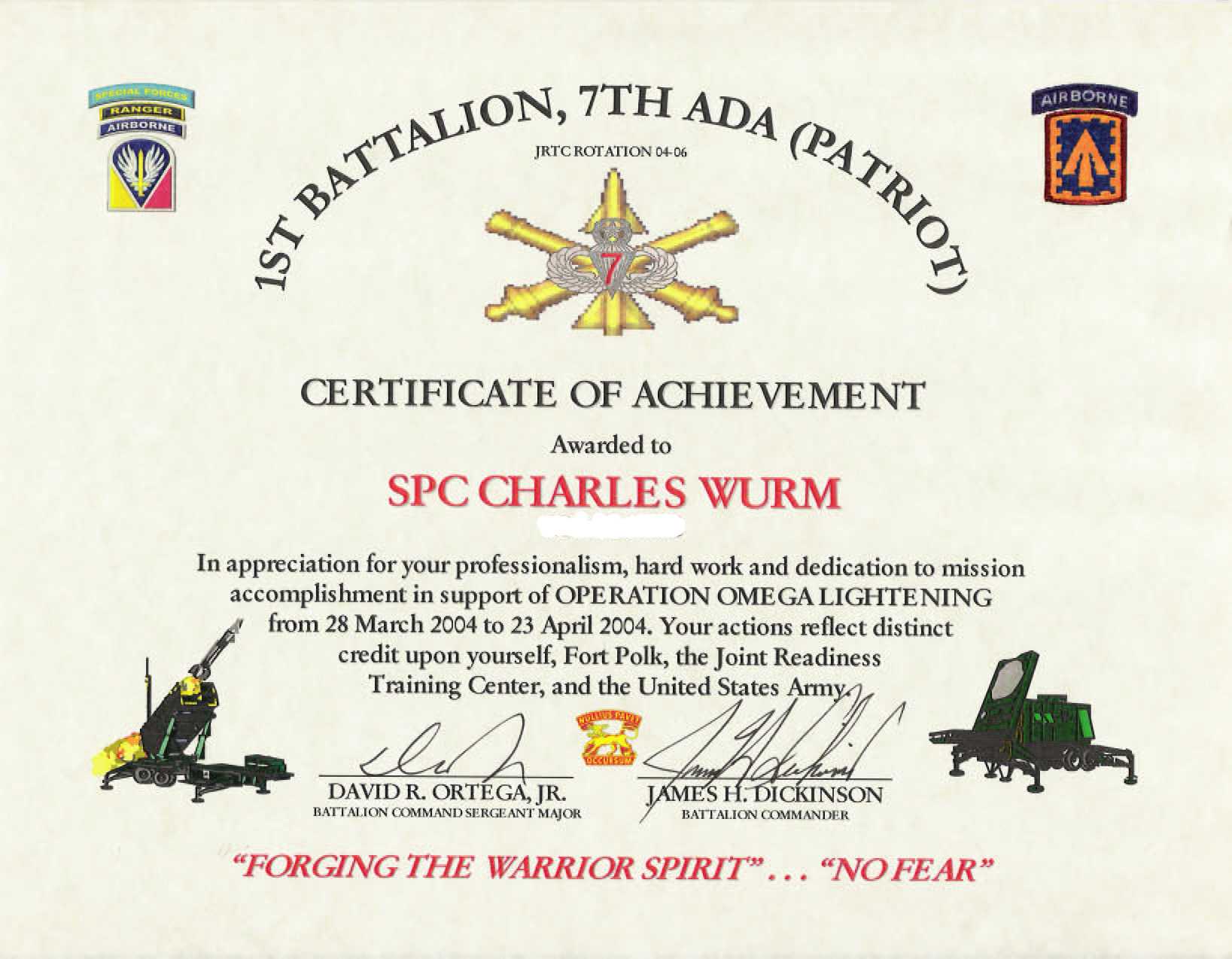 Education / Awards In Army Certificate Of Appreciation Template