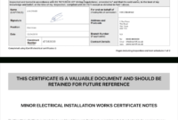 Electrical Certificate - Example Minor Works Certificate for Minor Electrical Installation Works Certificate Template