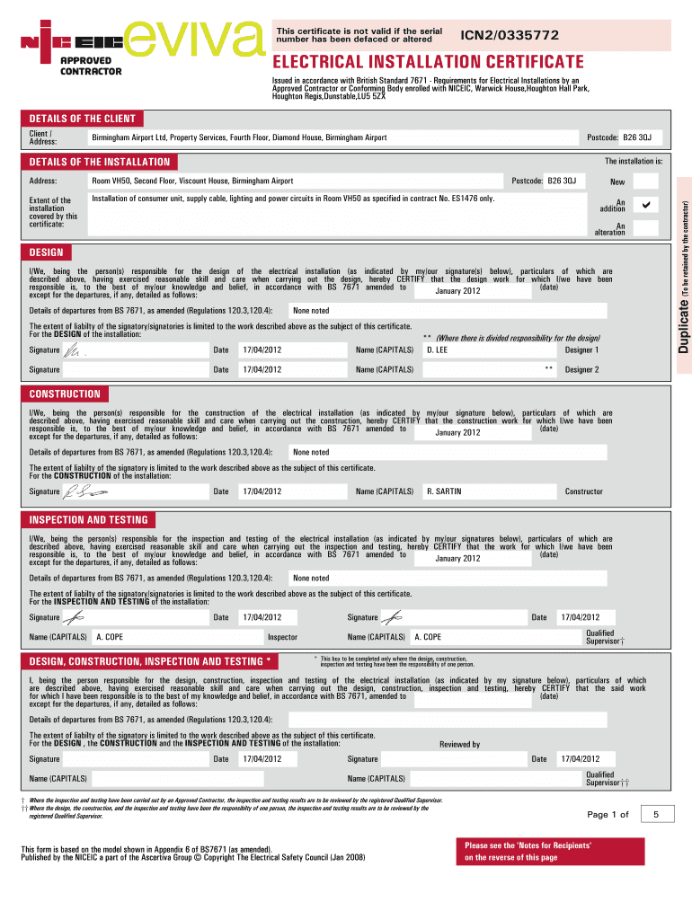 Electrical Installation Certificate Editable Pdf - Fill Within Minor Electrical Installation Works Certificate Template