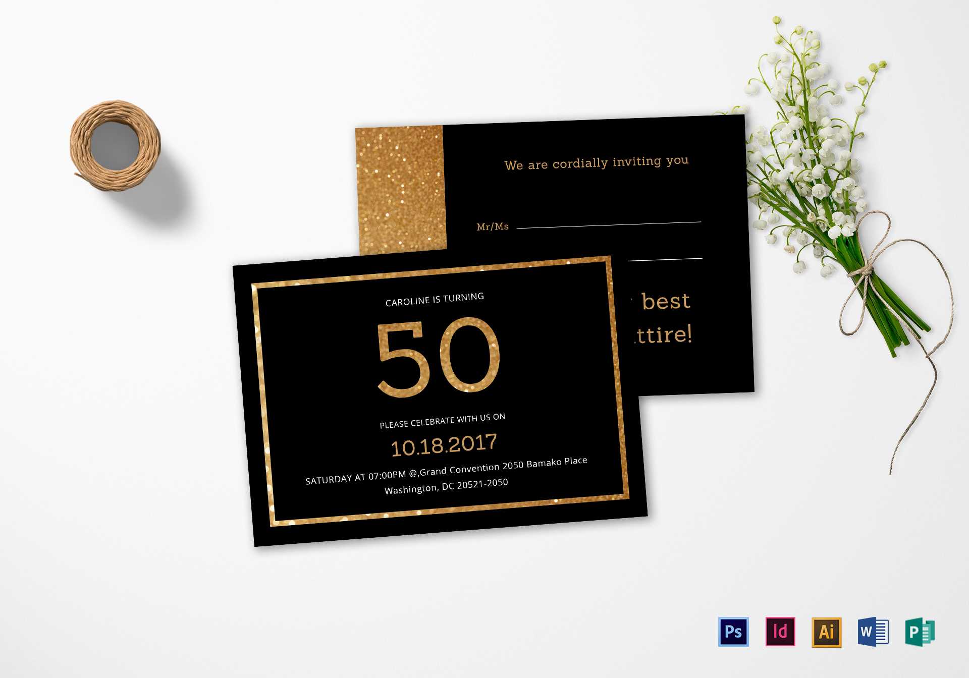 Elegant Black And Gold 50Th Birthday Invitation Template Inside Birthday Card Indesign Template