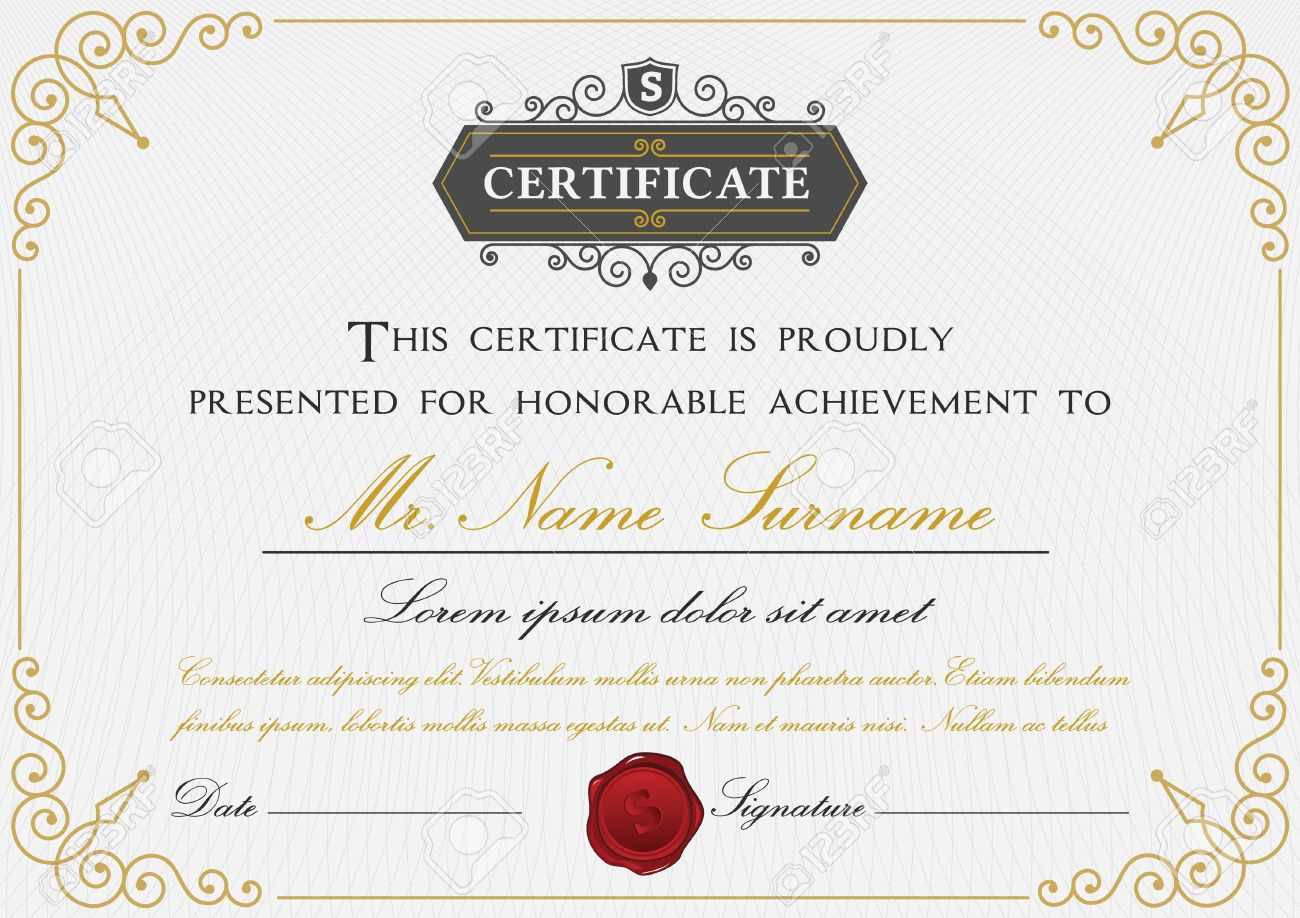 Elegant Certificate Template Design With Border, Sealing Wax.. Inside Elegant Certificate Templates Free