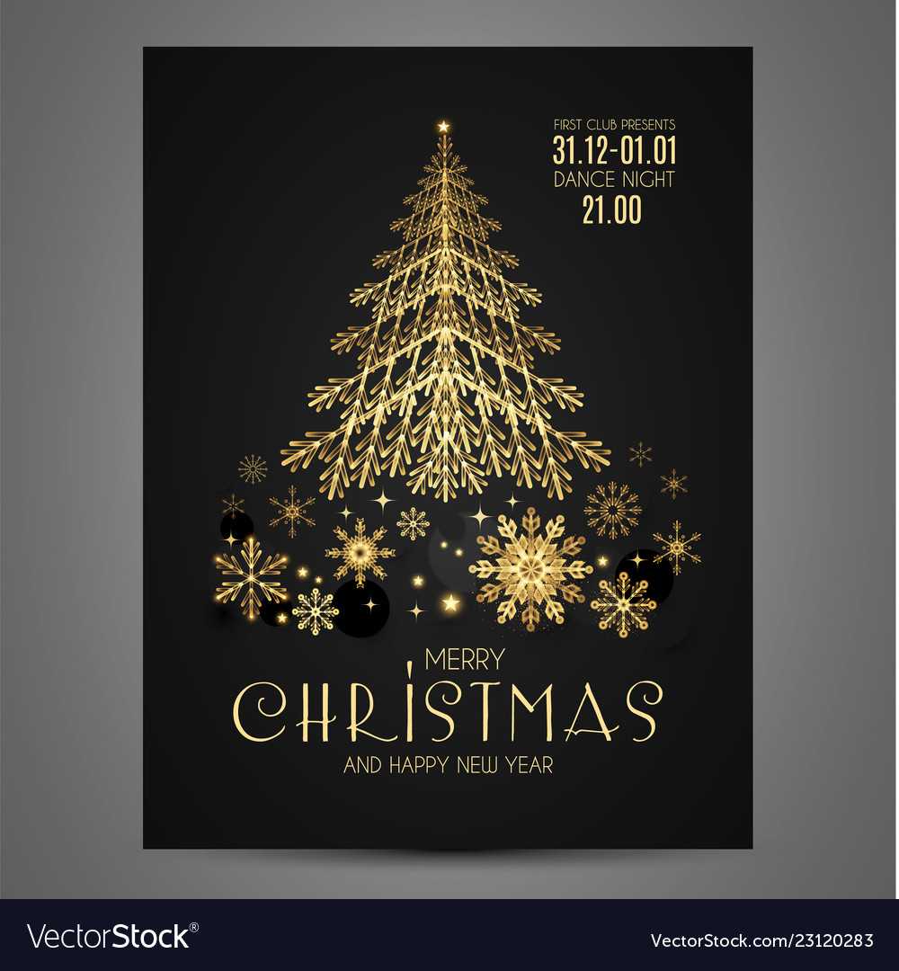Elegant Christmas Card Template With Gold Fir Tree Regarding Adobe Illustrator Christmas Card Template
