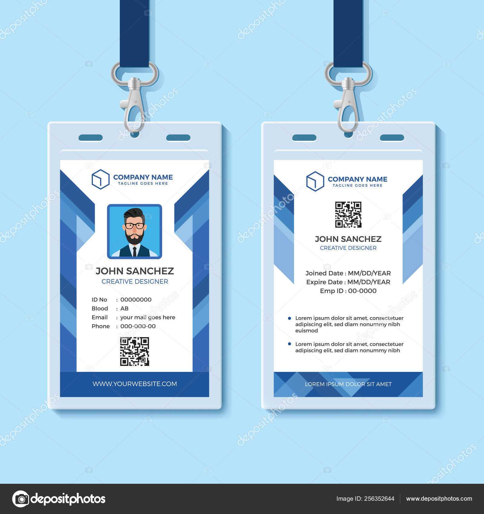Employee Id Card Design Template | Blue Employee Id Card Within Work Id Card Template