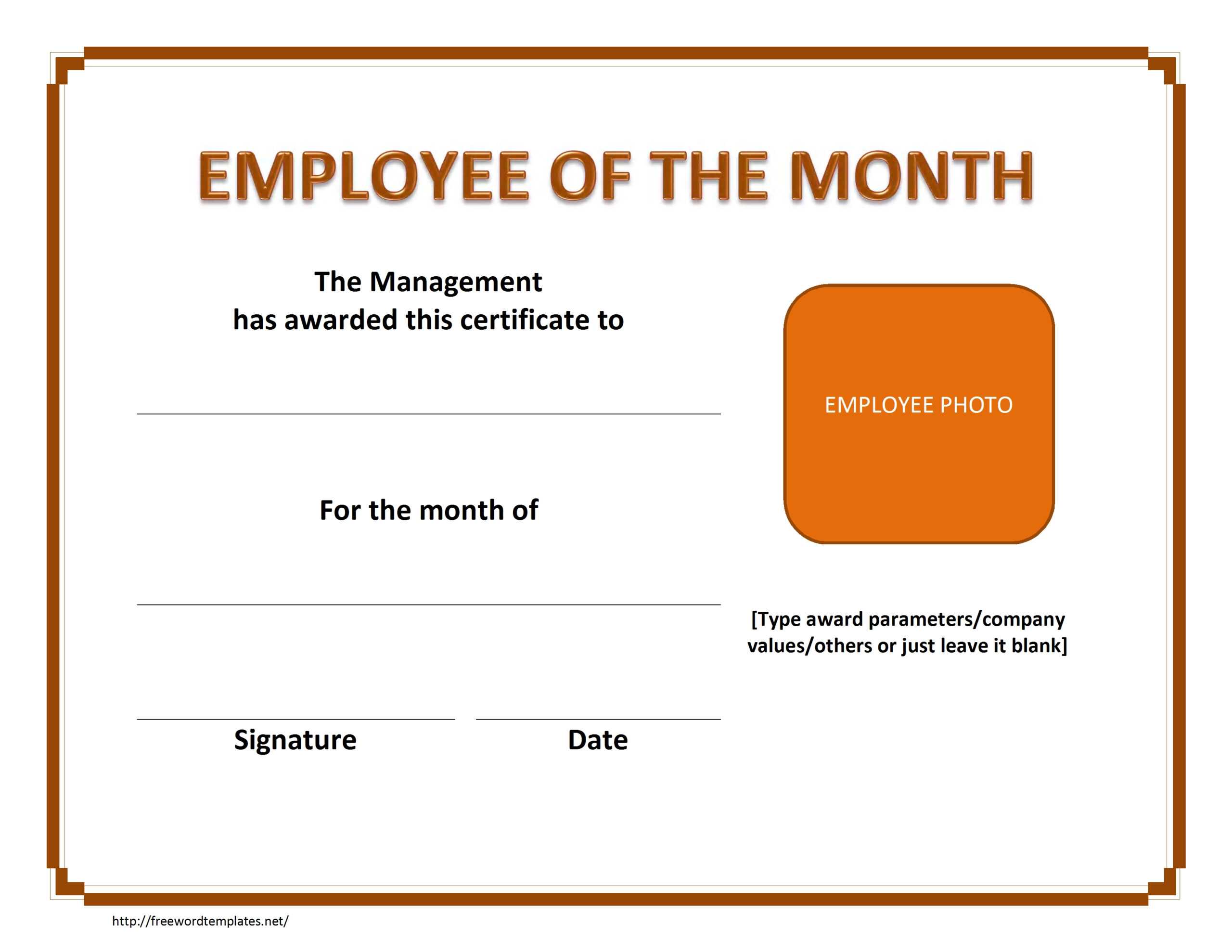 Employee Of The Month Template | E Commercewordpress Within Employee Of The Month Certificate Template With Picture
