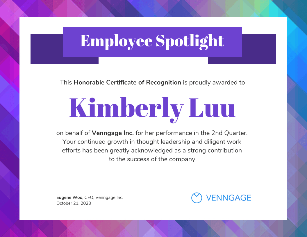 Employee Spotlight Certificate Of Recognition Template In Good Job Certificate Template