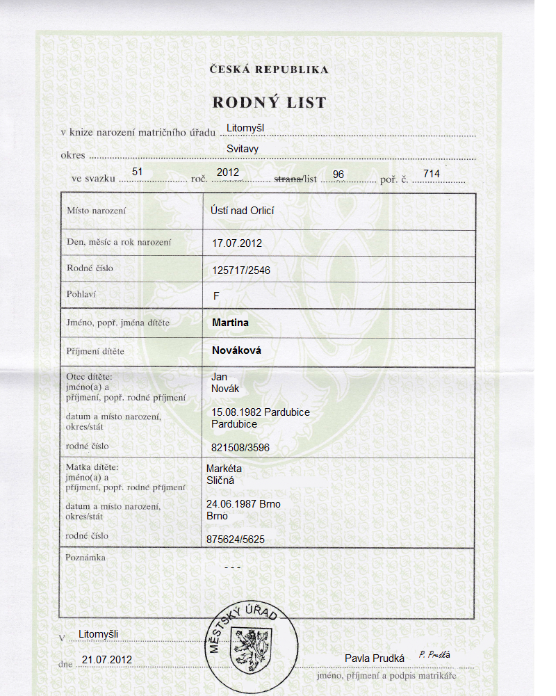Example Of A Czech Birth Certificate – Czech English Translation Inside Birth Certificate Template Uk