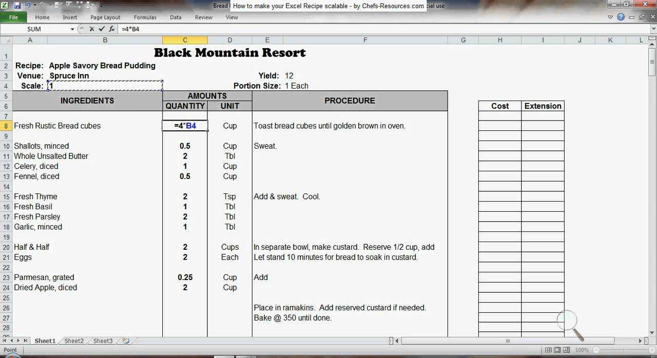 Excel Recipe Template For Chefs - Chefs Resources Pertaining To Restaurant Recipe Card Template