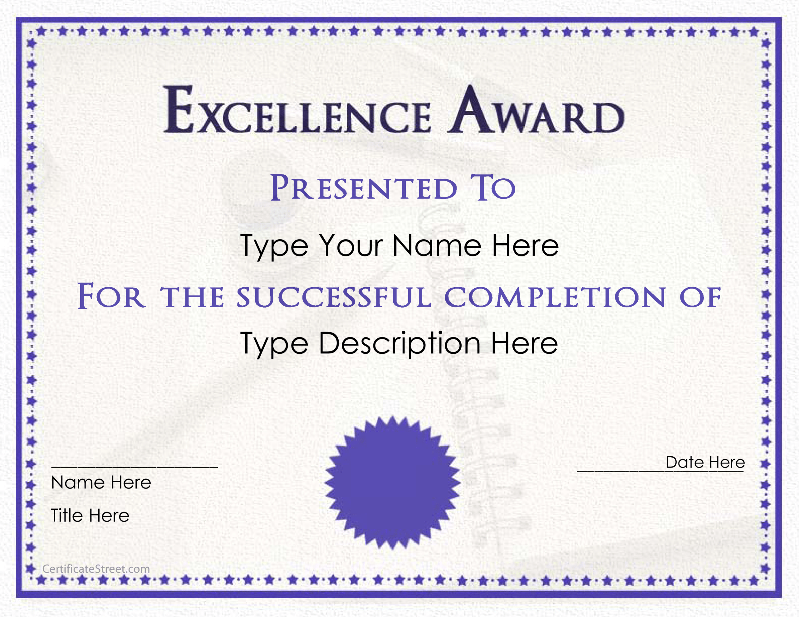 Excellence Award Certificate | Templates At Intended For Award Of Excellence Certificate Template
