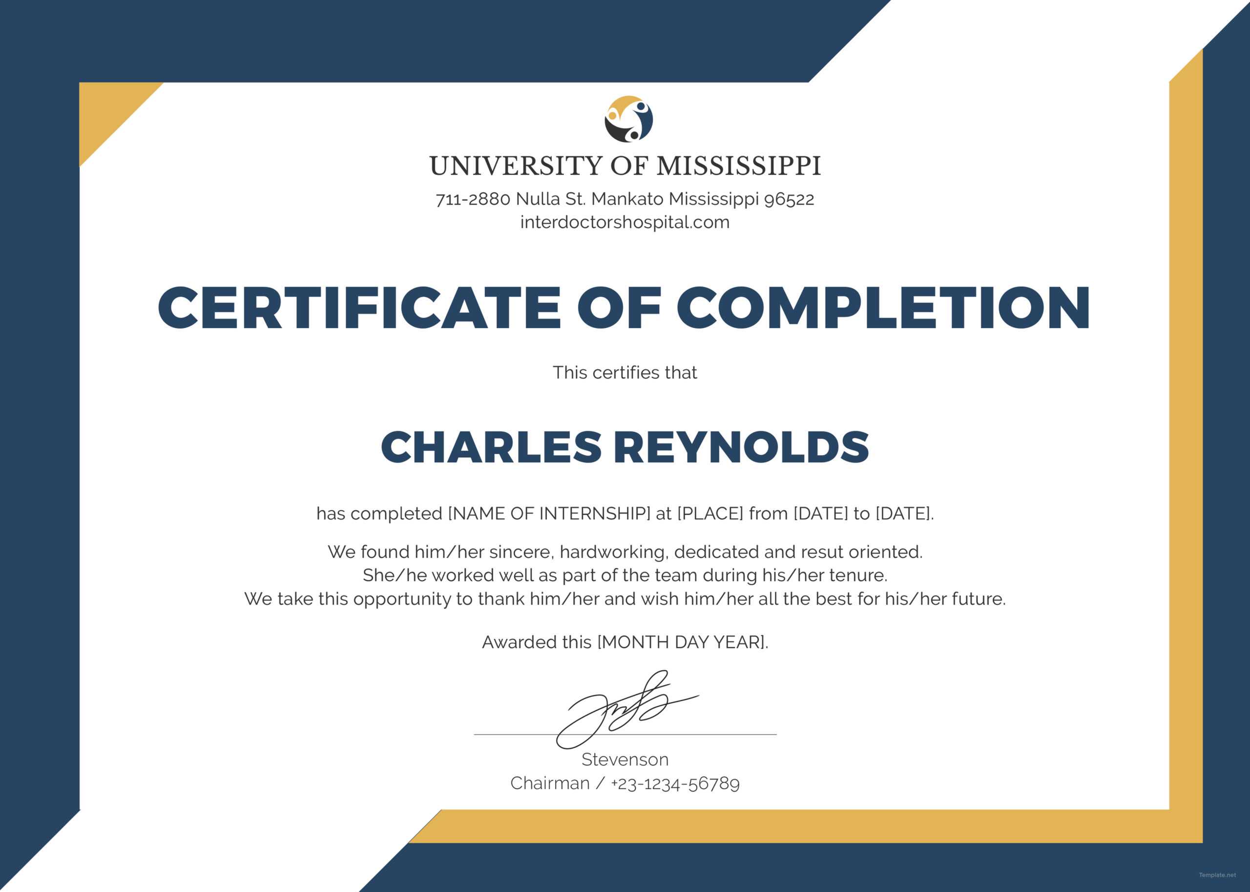 🥰free Certificate Of Completion Template Sample With Example🥰 Inside Certificate Of Completion Free Template Word