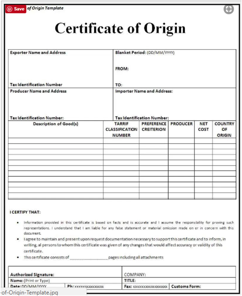 🥰free Printable Certificate Of Origin Form Template [Pdf Throughout Nafta Certificate Template