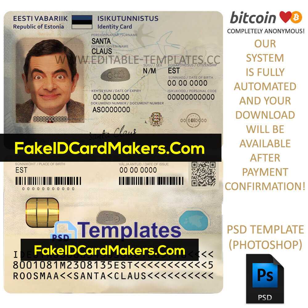 Fake Estonia Id Card Template Psd Editable Download With Fake Social Security Card Template Download