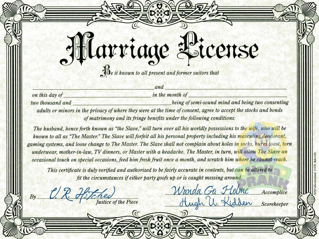 Fake Wedding License - Calep.midnightpig.co In Blank Marriage Certificate Template