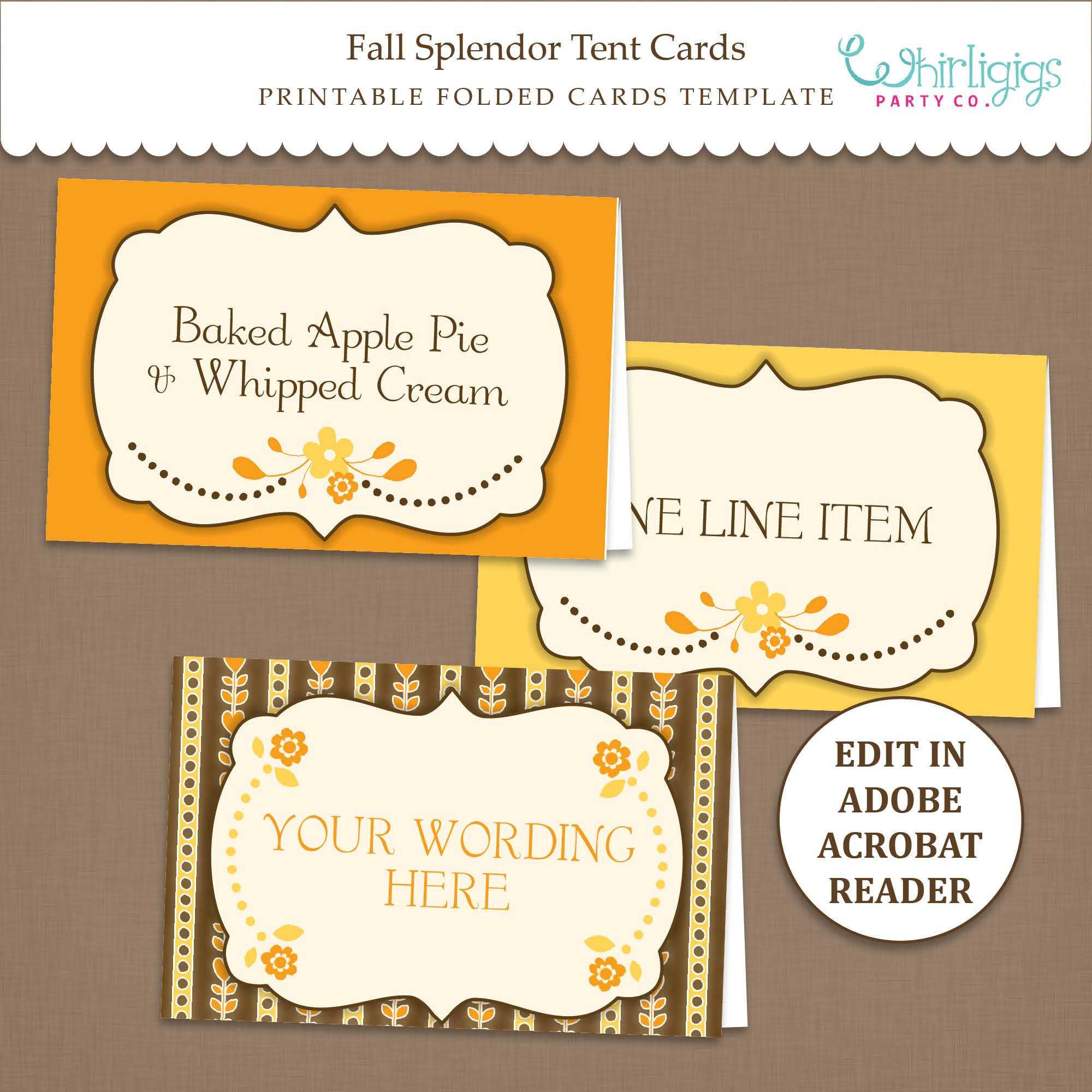 Fall Tent Card Template – Thanksgiving Placecards – Editable – Printable –  Pdf File – Fall Splendor – Intended For Thanksgiving Place Cards Template