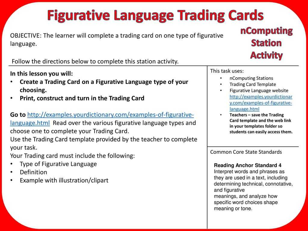 Figurative Language Trading Cards – Ppt Download With Trading Card Template Word