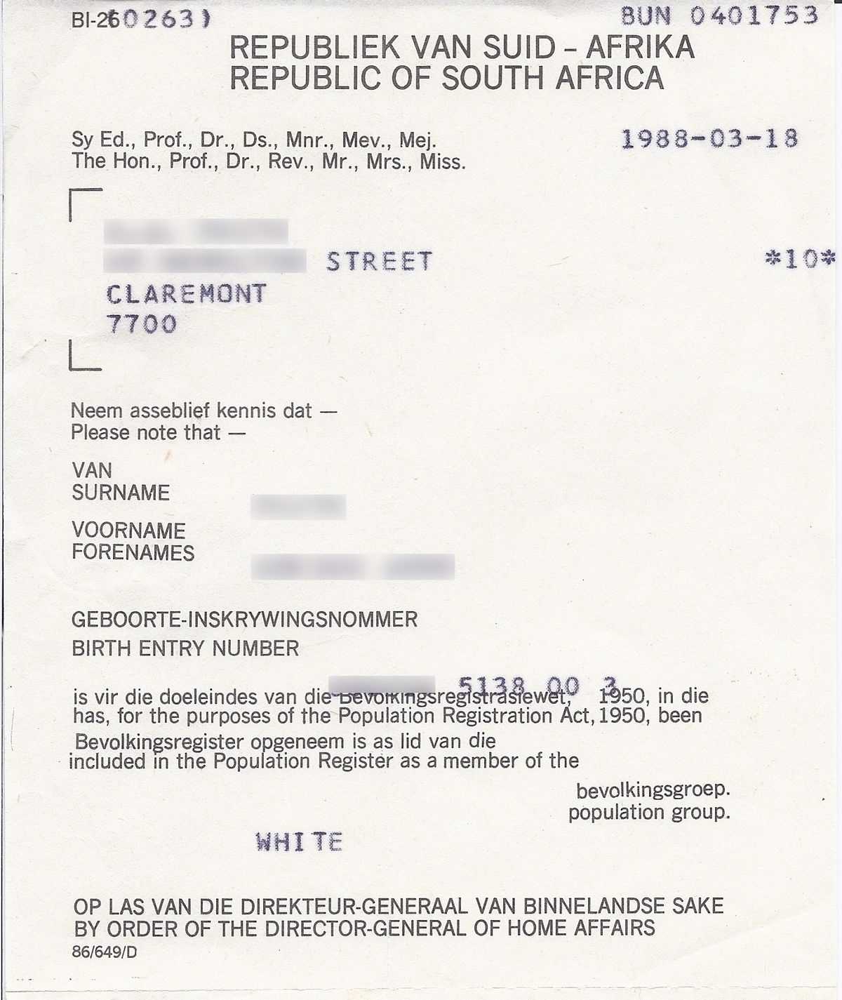 File:population Registration Certificate South Africa 1988 Pertaining To South African Birth Certificate Template
