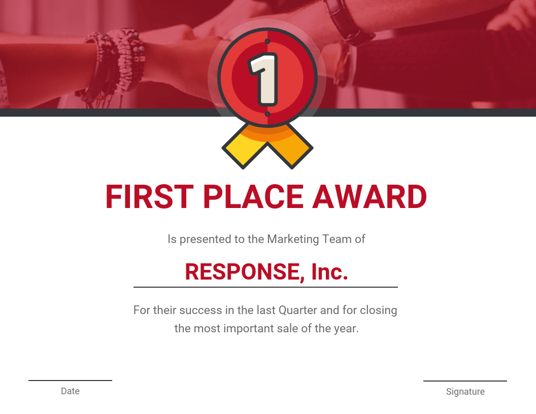 First Place Award Certificate Template For First Place Certificate Template