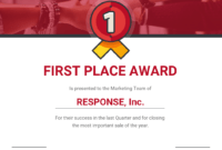 First Place Award Certificate Template with First Place Award Certificate Template