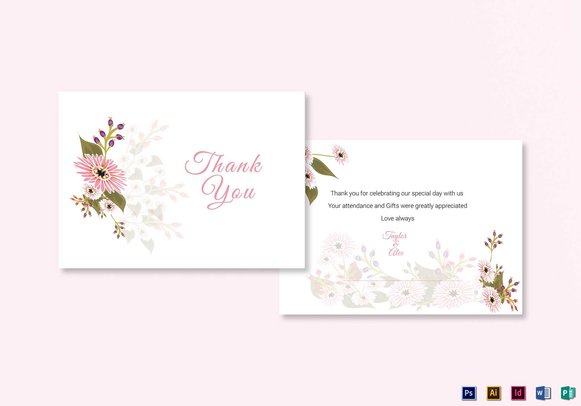 Floral Wedding Thank You Card Template Intended For Template For Wedding Thank You Cards