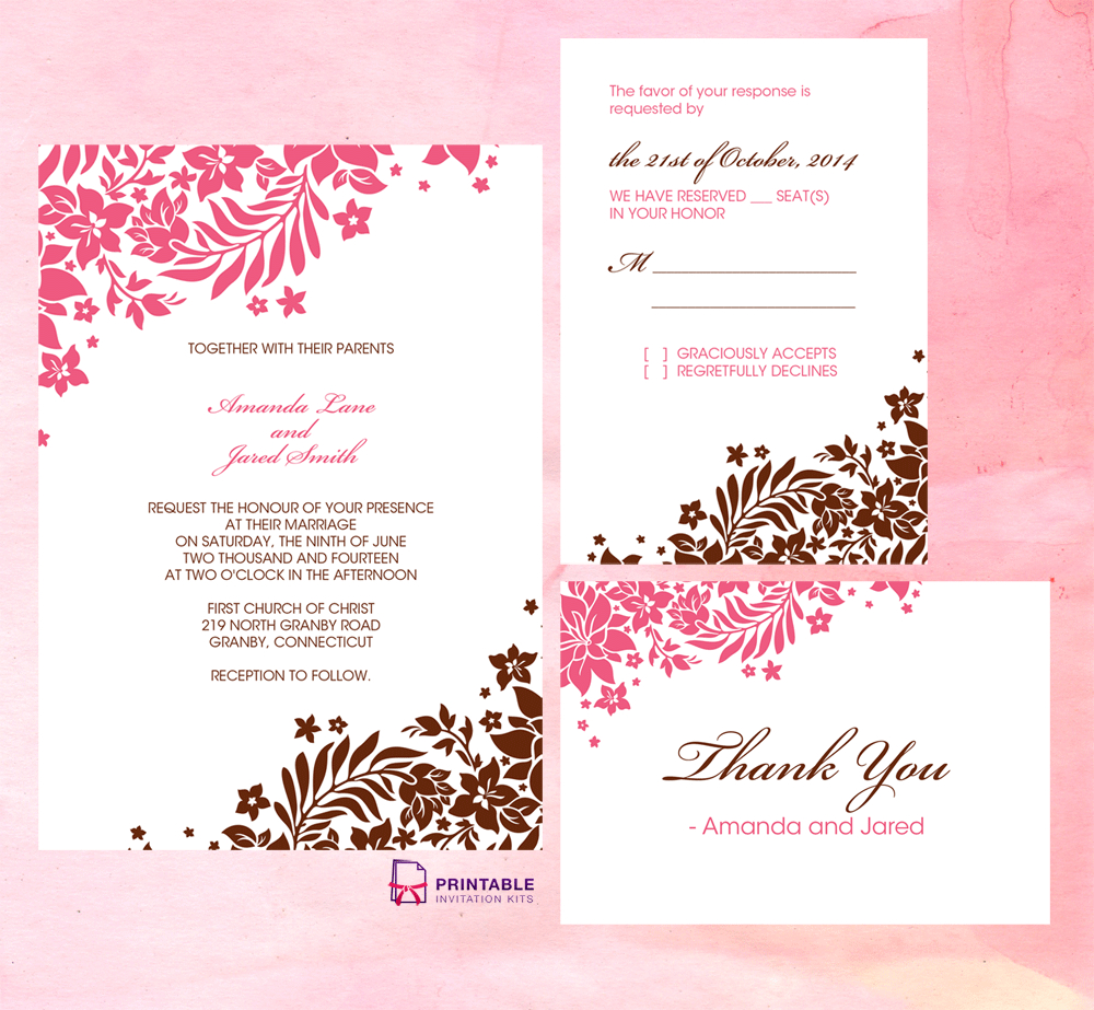 Foliage Borders Invitation, Rsvp And Thank You Cards For Church Wedding Invitation Card Template