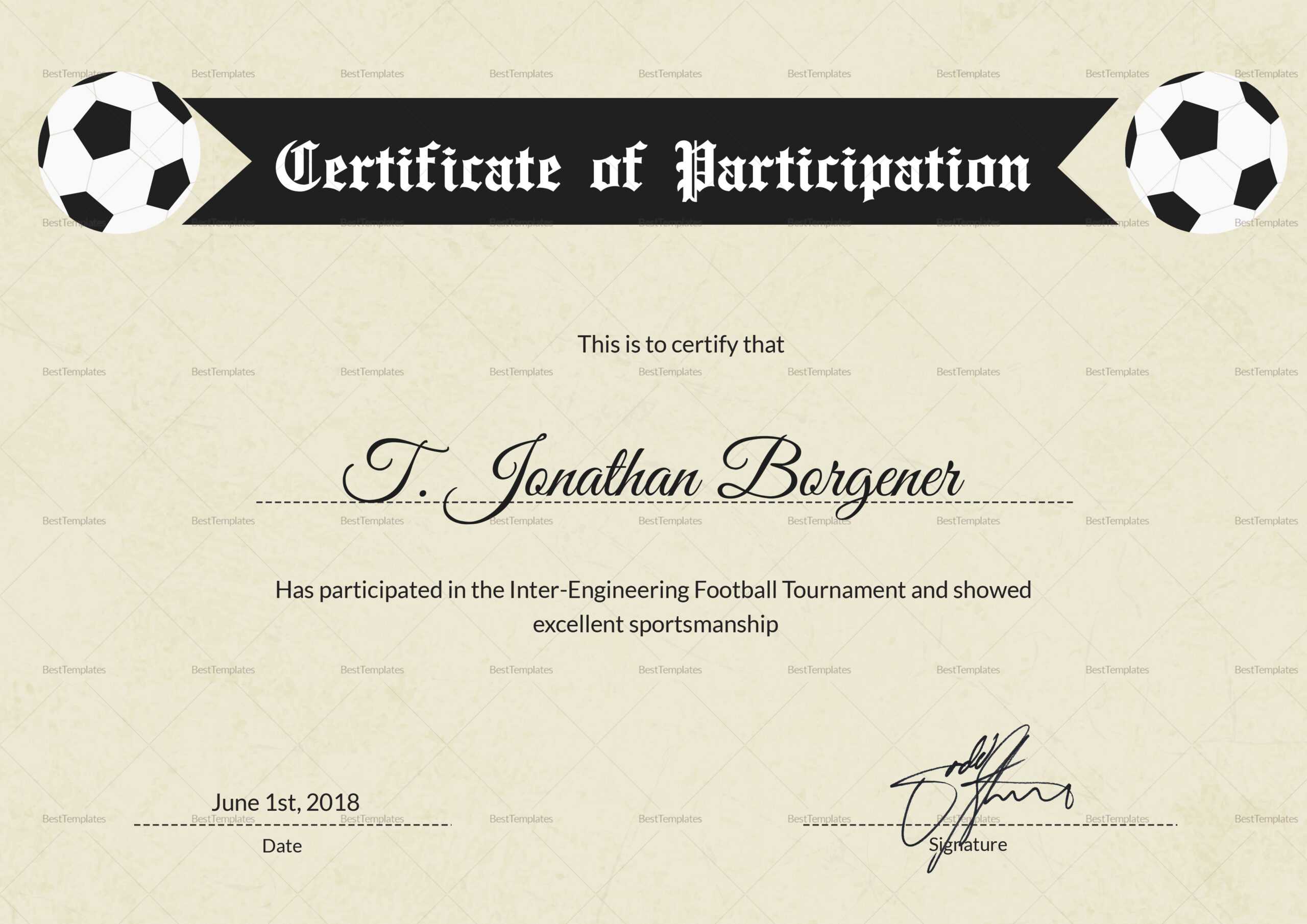 Football Certificate Of Participation - Calep.midnightpig.co With Regard To Football Certificate Template