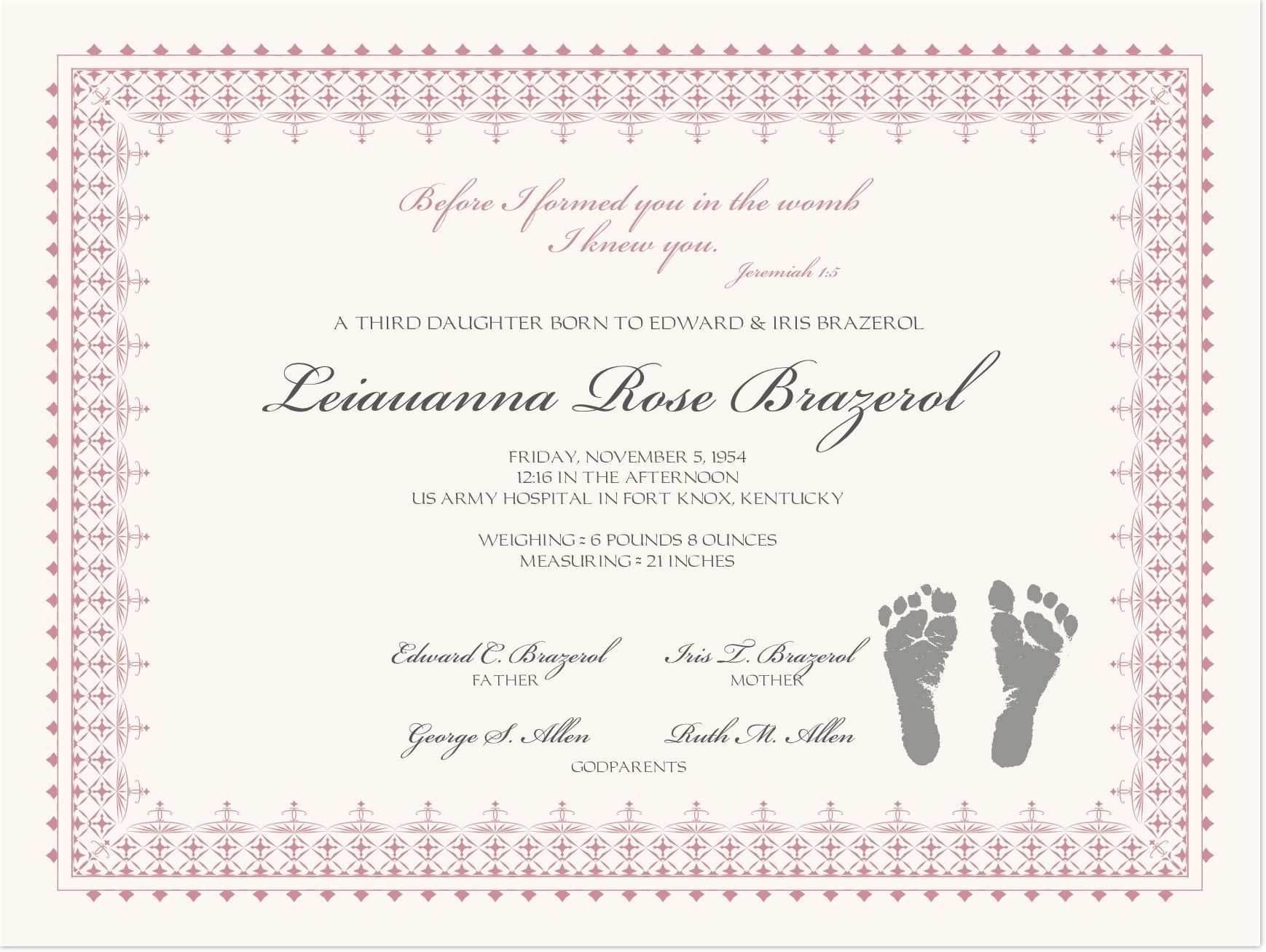 Footprints Baby Certificates | Birth Certificate Template Throughout Editable Birth Certificate Template