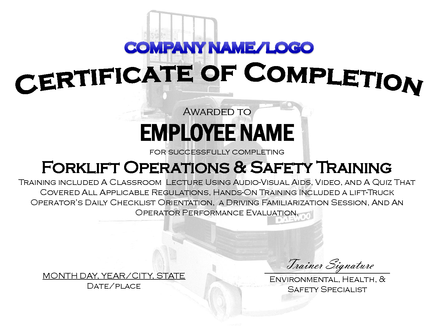 Forklift Certificate Template Free – Falep.midnightpig.co Inside Fall Protection Certification Template