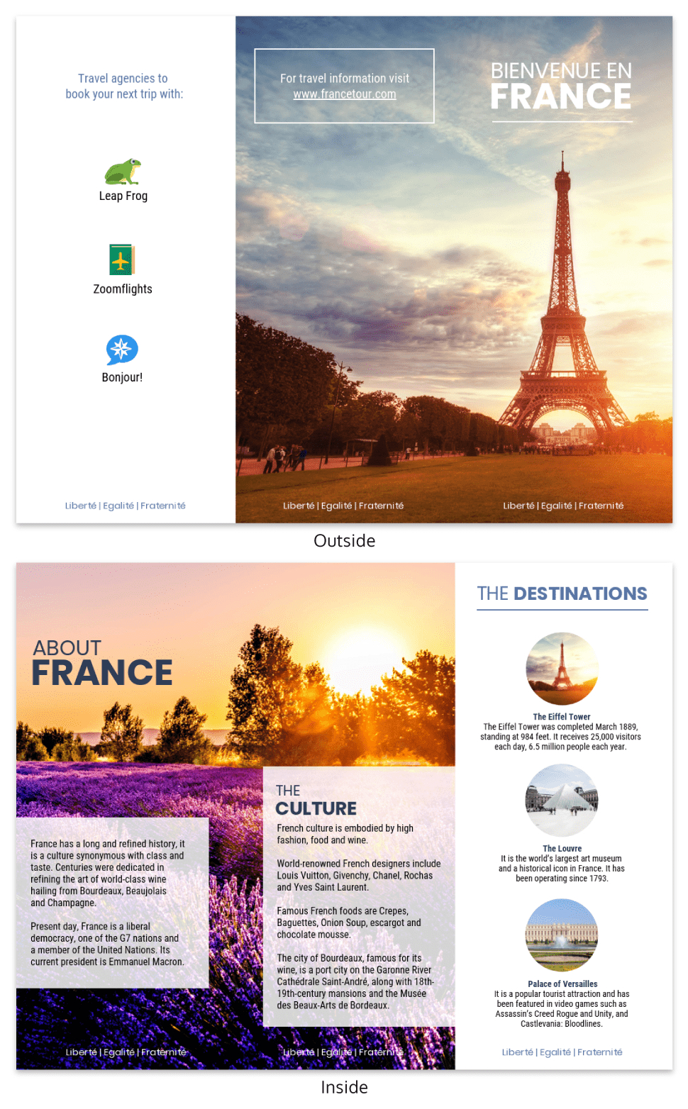 France Travel Tri Fold Brochure Regarding Travel Brochure Template For Students