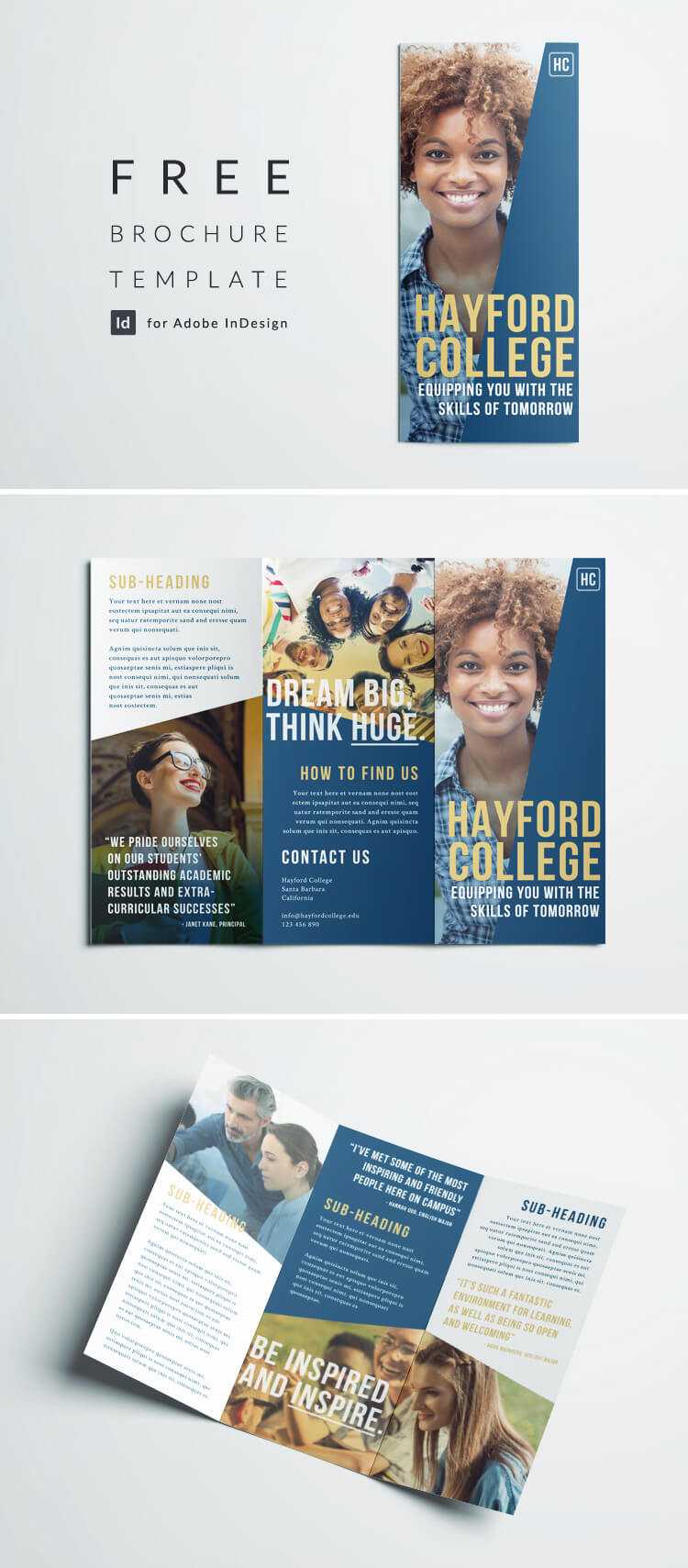 Free College Brochure Template | Simple Tri Fold Design With Regard To Adobe Indesign Tri Fold Brochure Template