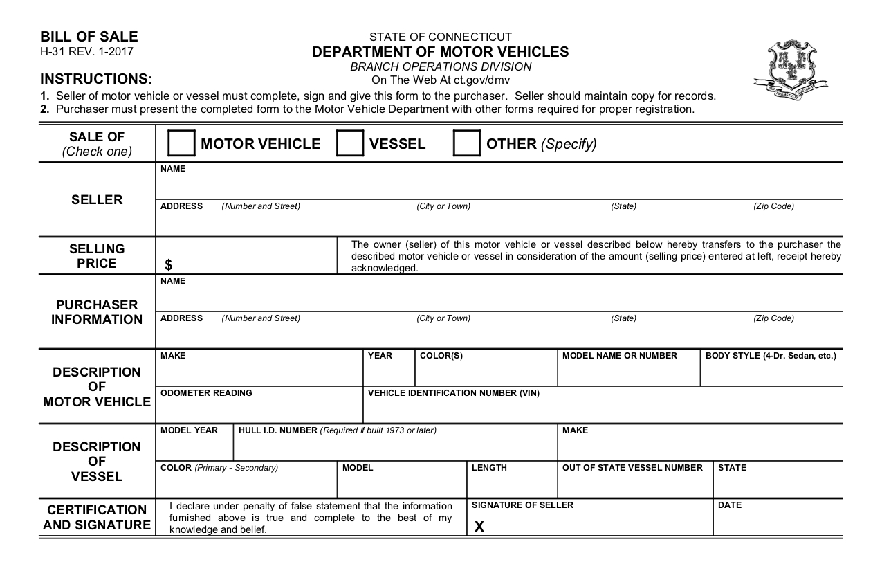 Free Connecticut Bill Of Sale Form – Pdf Template Inside Certificate Of Origin For A Vehicle Template