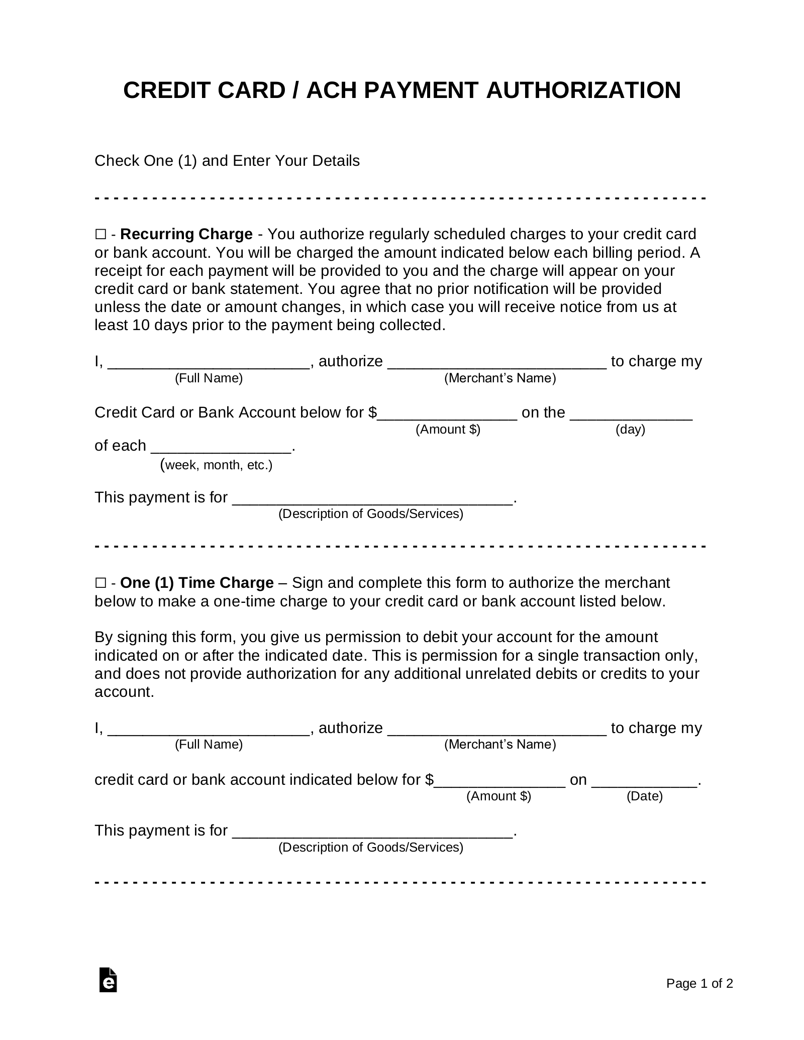Free Credit Card (Ach) Authorization Forms – Pdf | Word For Credit Card Authorization Form Template Word