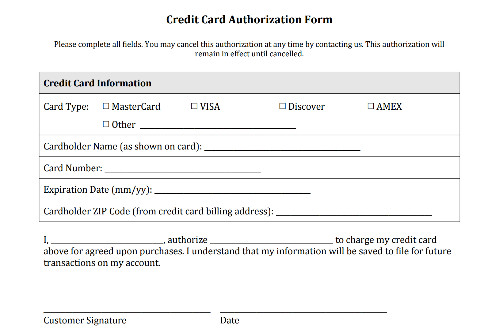 Free Credit Card Authorization Form Template - Calep For Credit Card Billing Authorization Form Template
