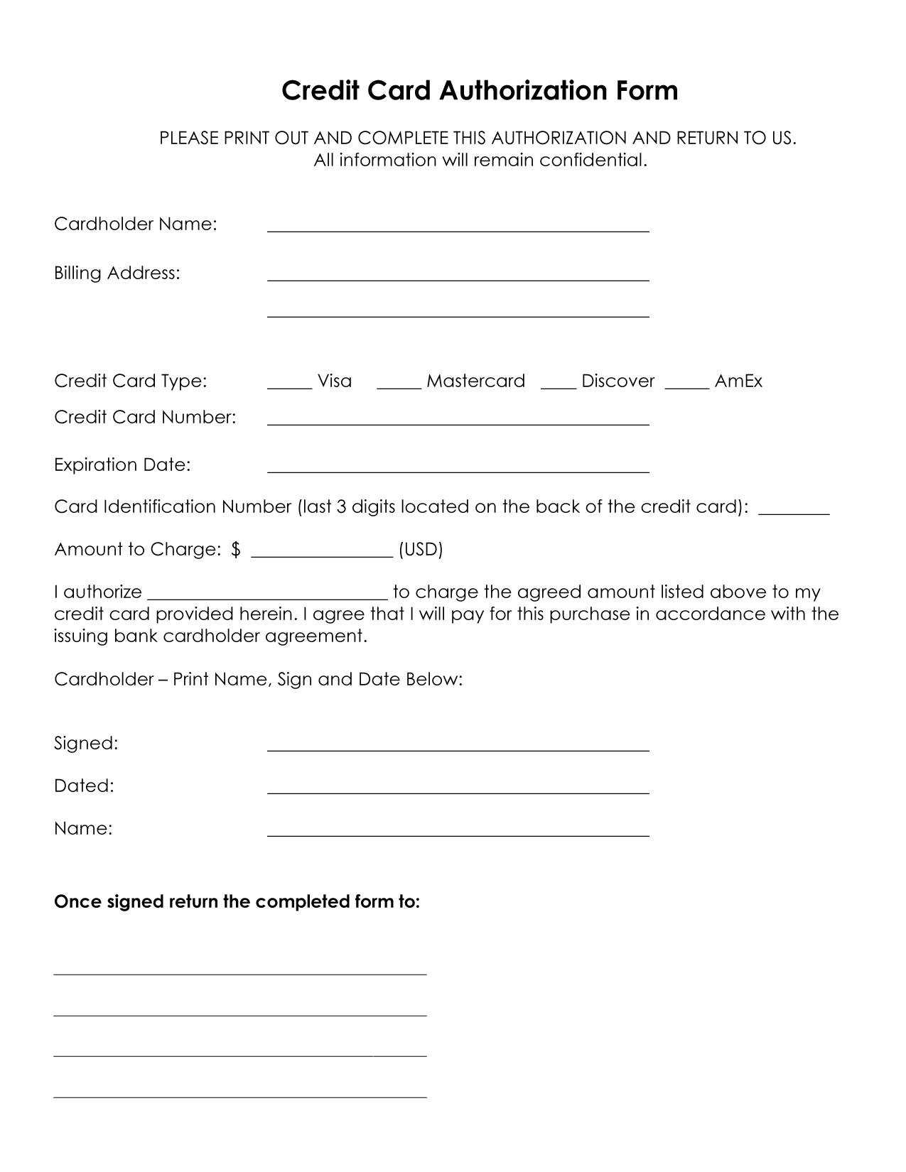 Free Credit Card Authorization Form Template - Calep In Credit Card On File Form Templates