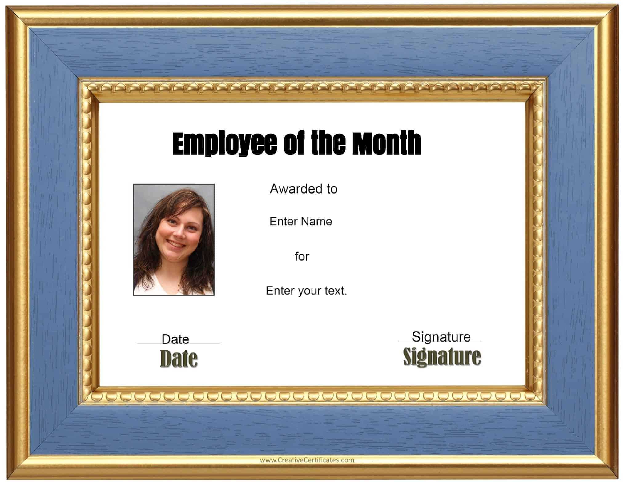 Free Custom Employee Of The Month Certificate In Employee Of The Month Certificate Template With Picture